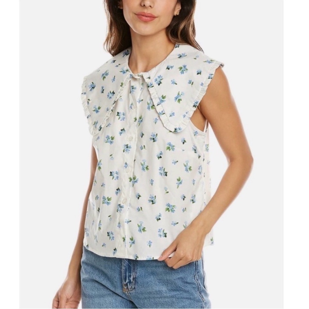 Weworewhat Floral Sleeveless Top with Ruffled Collar NWT, Size XS